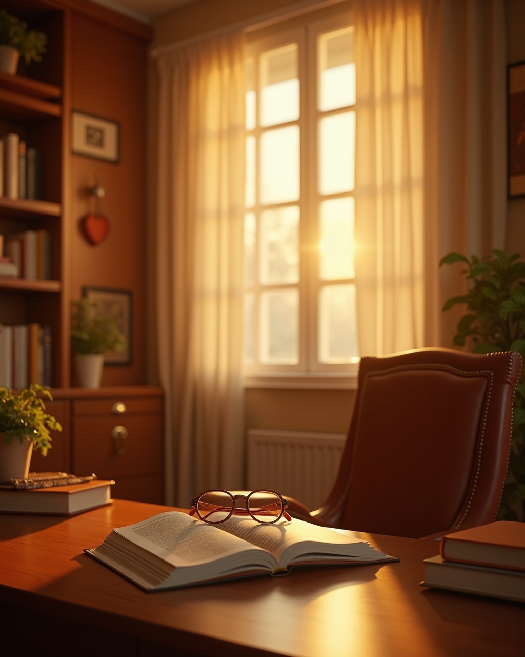 A barrister’s study at night — an open law book and reading glasses under a warm lamp